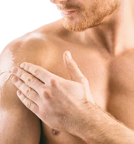 Needle-free testosterone injection in the shoulder.